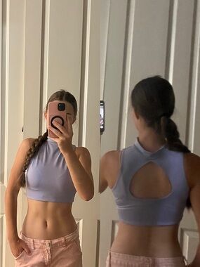 2 pack- Lilac and pink High-Neck Crop Top with Open Back